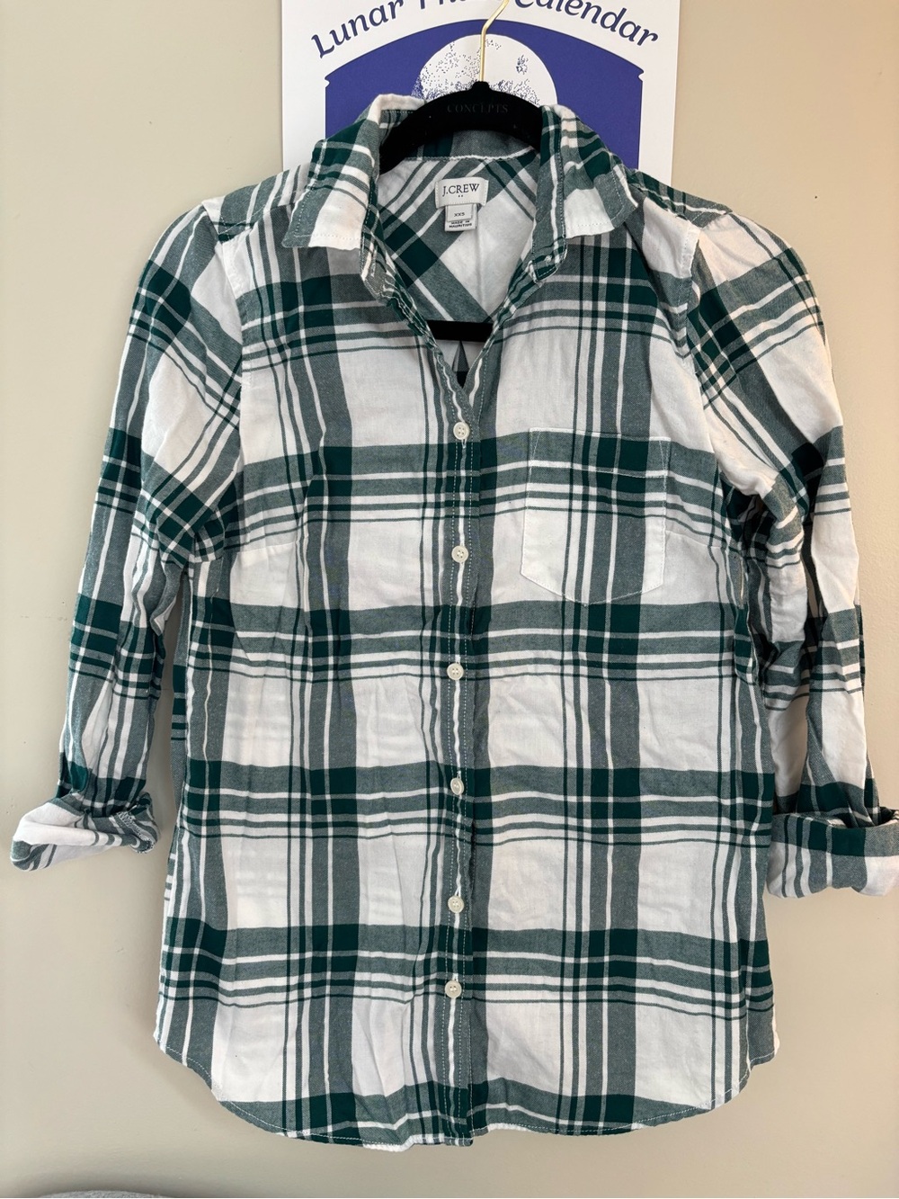 J. Crew Green & White Plaid Button-Down Flannel Shirt